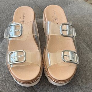Chinese Laundry Seraphine Clear Double-Strap Platform Sandal with Nude Footbed
